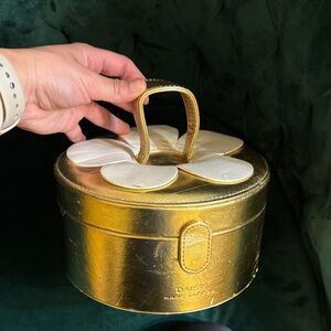 Vintage Marc Jacobs Metallic Gold Daisy Vanity Case with White Petal Accent